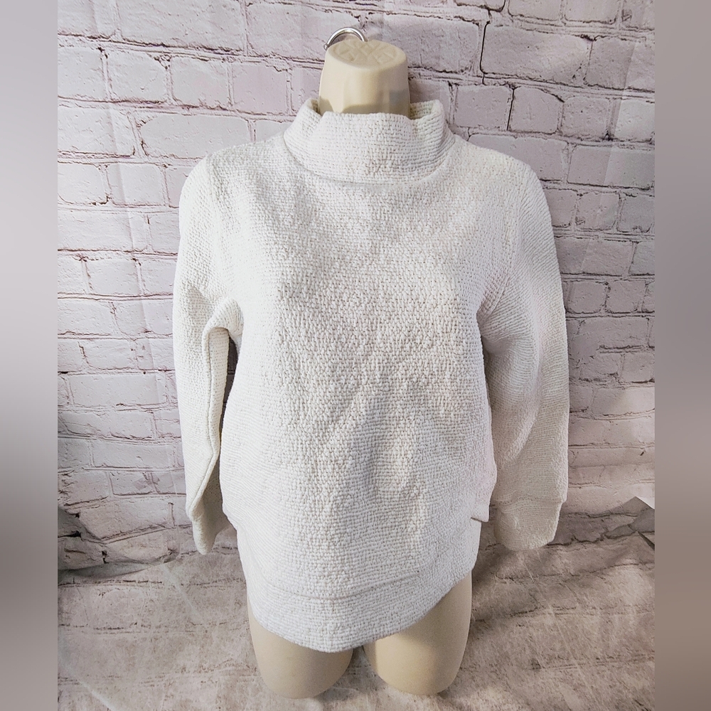 Calia White Mock Neck Cloud Textured Sweater Small Athleisure Terry Long Sleeve